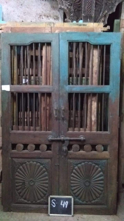 Blue and Brown Wooden Jali Door