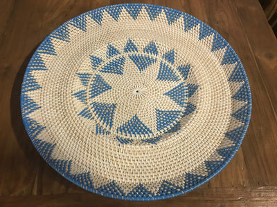 Turquoise Natural Fiber Woven Plate - Large Size from Two Piece Set