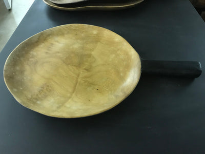 Black Wooden Plate with Handle and Natural Top