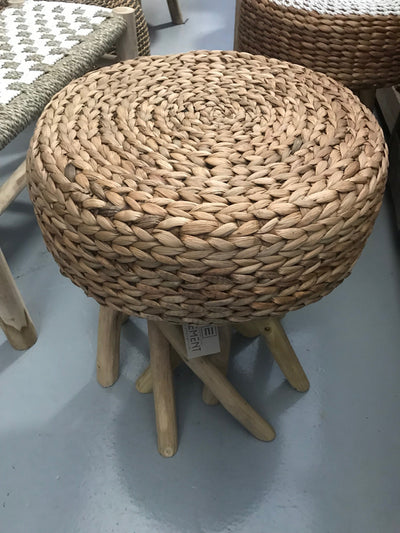 Natural Hyacinth Fiber Woven Stool with Octopus Legs