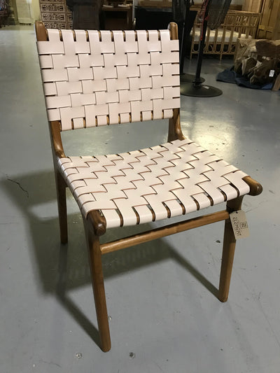 Natural Leather and Unfinished Wooden Diana Woven Chair