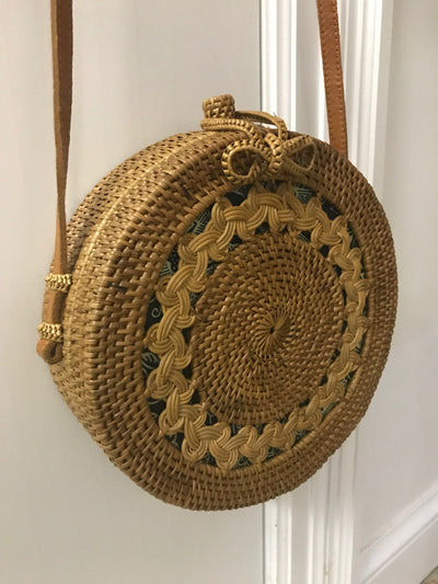 Large Circular Natural Fiber Woven Bag