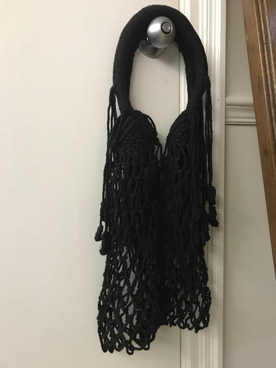 Black Natural Fiber Woven Net Bag