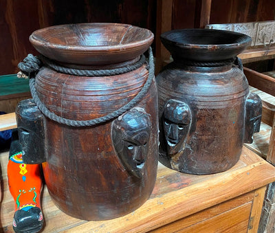 Wooden Pot with Mask