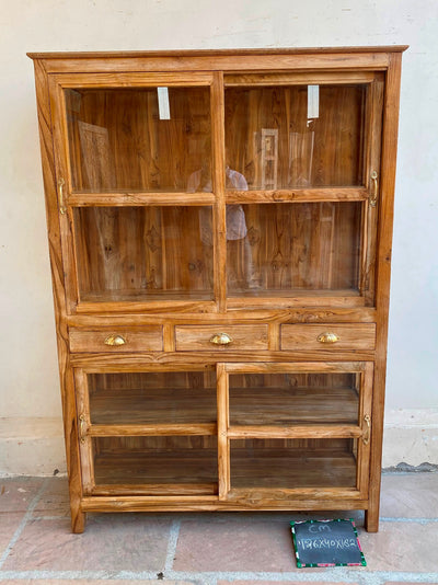 Glass Sliding Door Wooden Almirah Cabinet