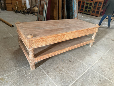 White Washed Wooden Coffee Table with Shelf
