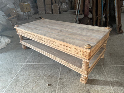 Bleached Wooden Coffee Table with Shelf