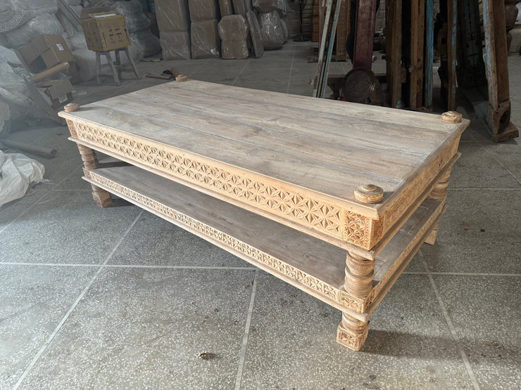 Bleached Wooden Coffee Table with Shelf