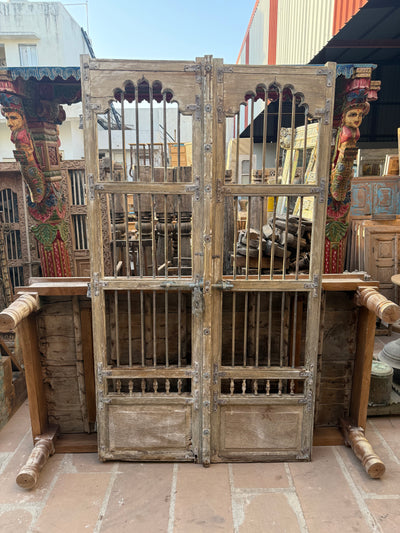Bleached Wooden and Brass  Rod Doors