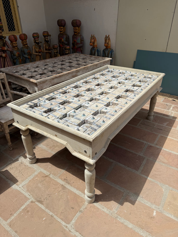 Bleached Wooden Dining Table with Glass