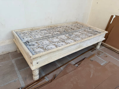 Bleached Wooden Coffee Table with Glass