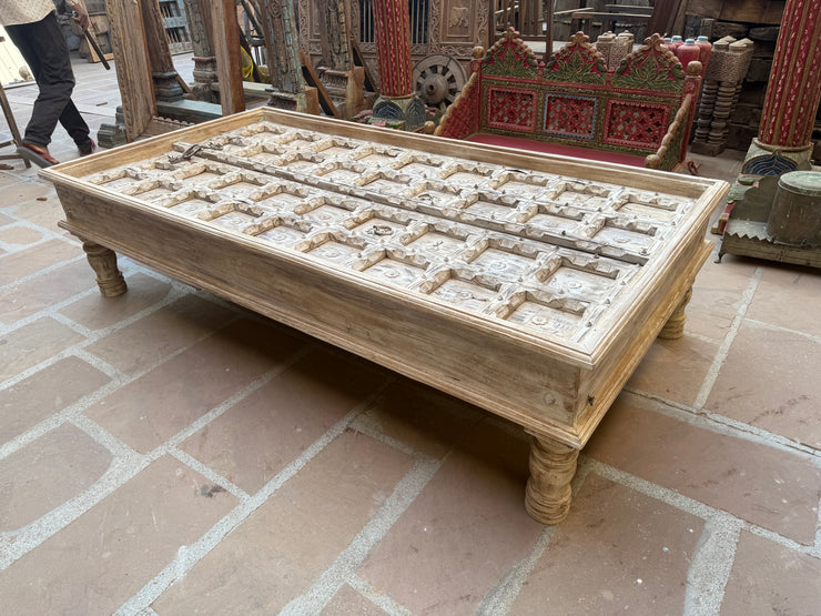 White Washed Coffee Table with Glass