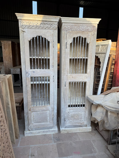 Set of 2 Bleached Wooden Almirah Cabinets
