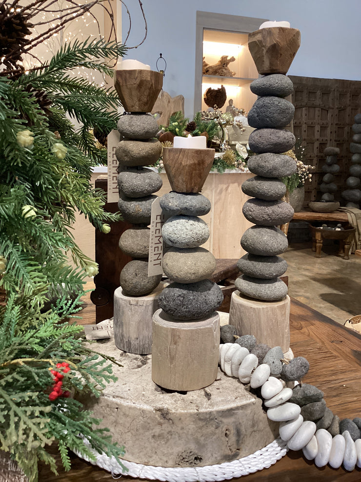 16" Stacked Stone Candle Holder
