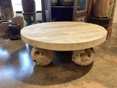 Round Bleached Teak Coffee Table