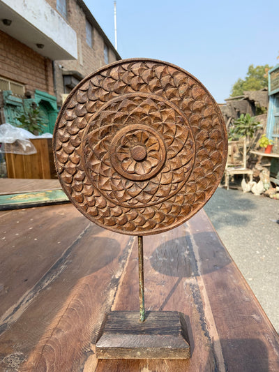 Wooden Carved Circle on a Stand