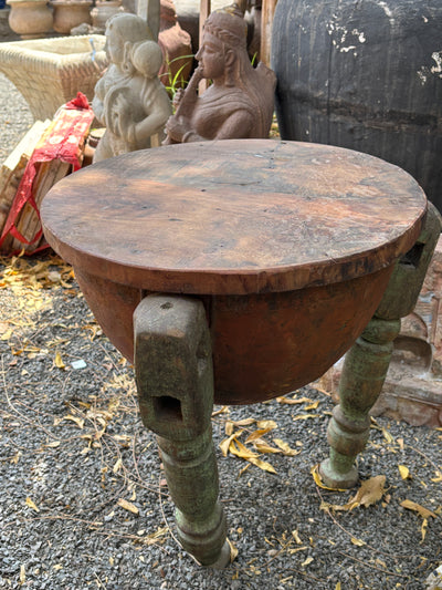 Iron table with wooden legs