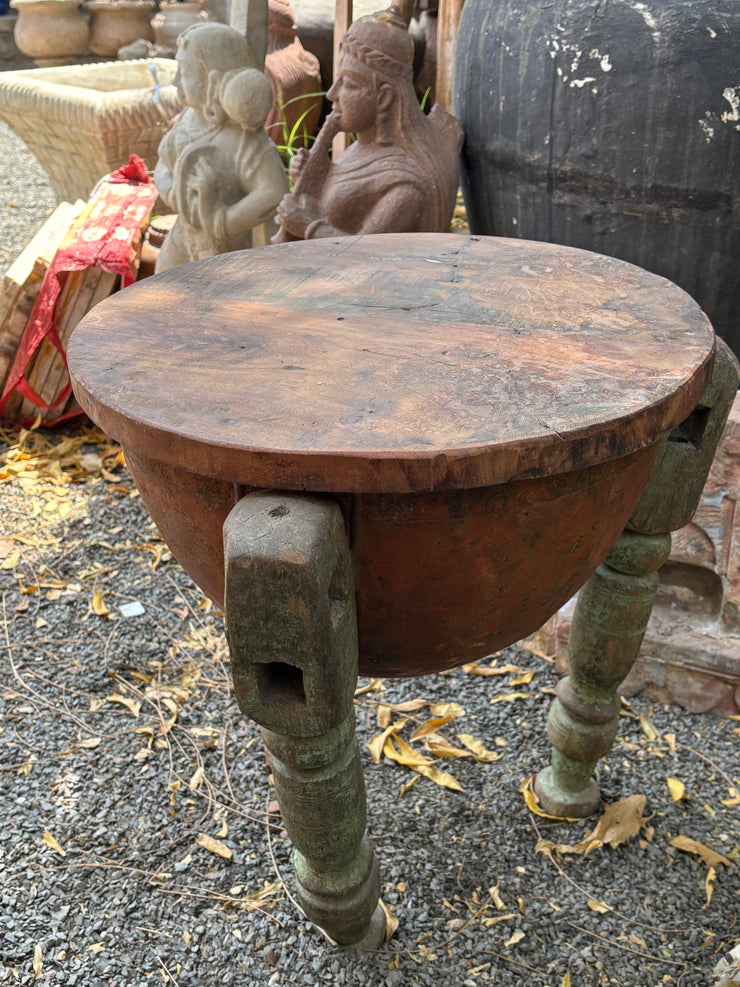 Iron table with wooden legs