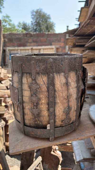 Large Wooden and Iron Pot