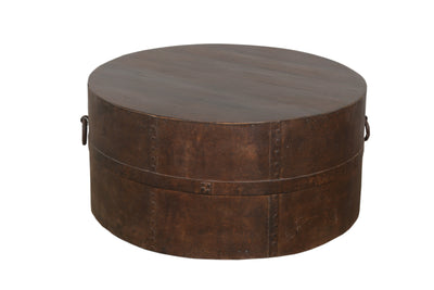 Iron Drum Coffee Table with Wooden Top