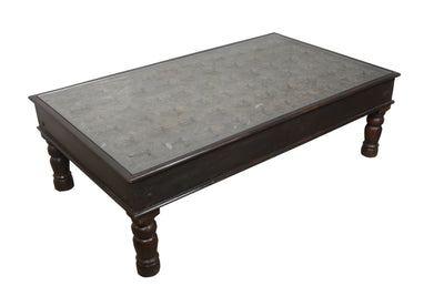 Wooden Coffee Table with Glass Top