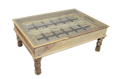 Wooden Door Coffee Table with Glass Top