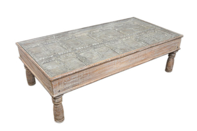 Wooden Door Coffee Table with Glass Top