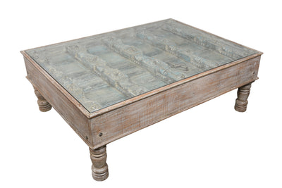 Wooden Door Coffee Table with Glass Top