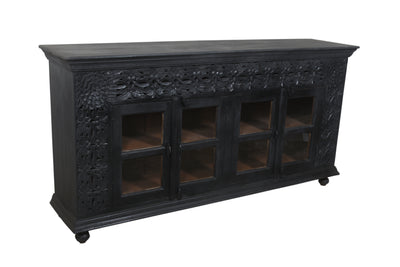 Wooden Glass Sideboard- Matte Black
