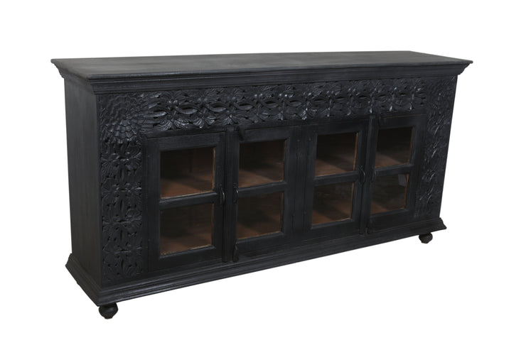 Wooden Glass Sideboard- Matte Black