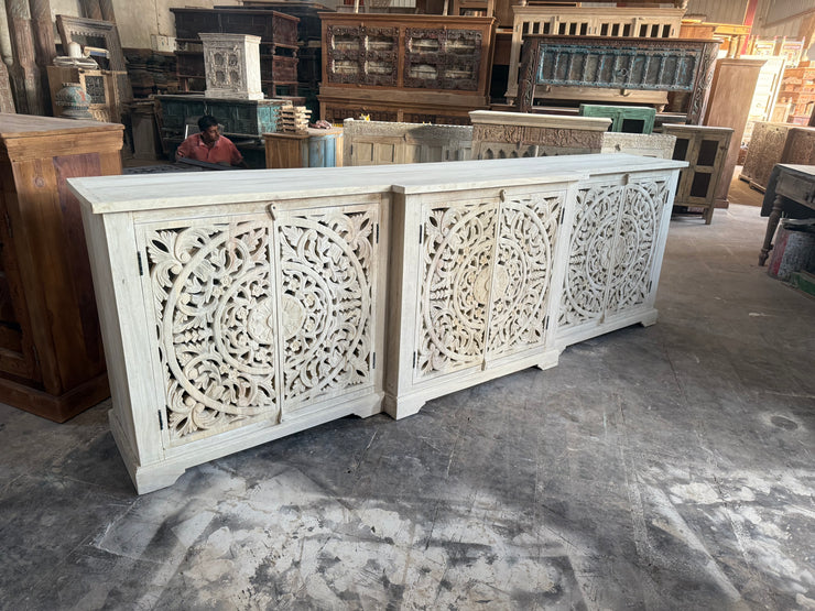 Bleached Wooden Cutwork 6 Door Sideboard