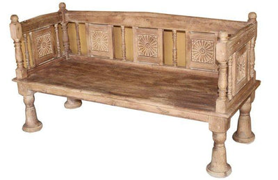 Wooden Bench with Carving