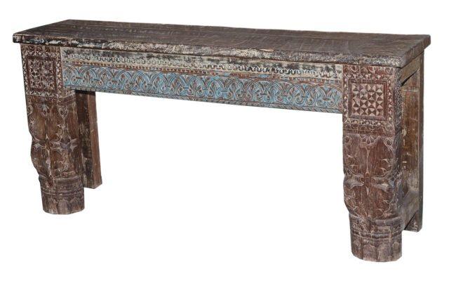 Blue and Brown Wooden Console Table