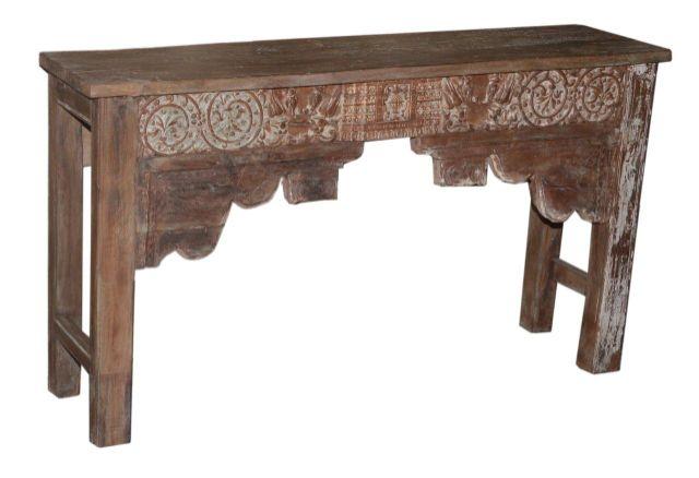 Dark Colored Wooden Console Table with Carving