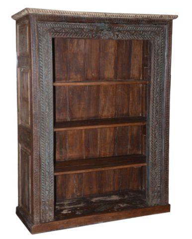 Blue and Brown Wooden Bookcase with Four Shelves