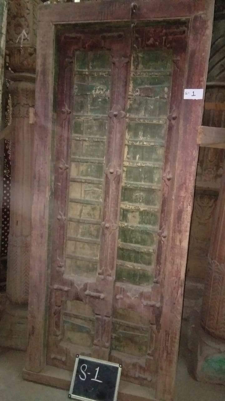 Green and Brown Wooden Door with Frame