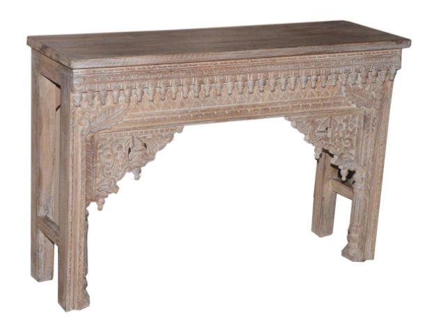 Tall Wooden Console Table with Carving