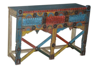 Red, Yellow, and Blue Wooden Damchiya Console Table