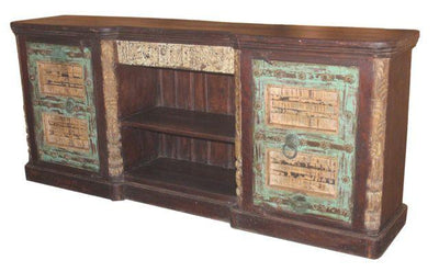 Wooden TV Stand Cabinet with Two Shelves and Two Doors
