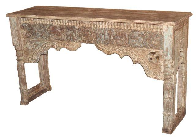 Long Wooden Console Table with Carving