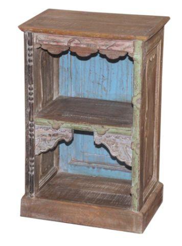 Small Blue and Brown Wooden Bookcase with Two Shelves