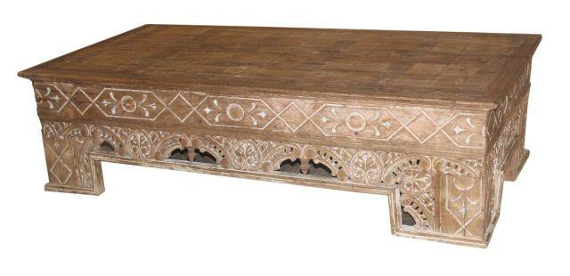 Thick Wooden Coffee Table with Carving