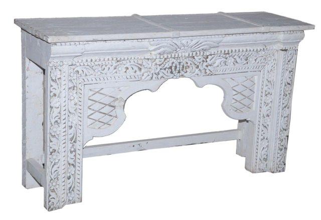 White Wooden Console Table with Carving