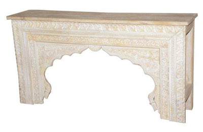 Light Colored Wooden Console Table with Carving