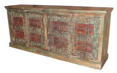 Brown and Green Wooden Cabinet with Four Doors