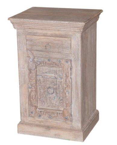 Light Colored Wooden Nightstand with One Drawer and One Door