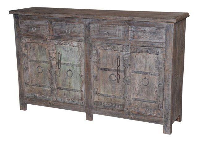 Dark Colored Wooden Cabinet with Four Drawers and Four Doors
