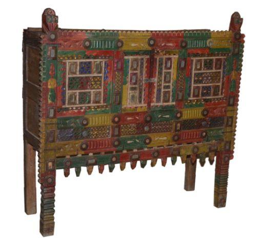 Red, Yellow, and Green Wooden Damchiya Console Table