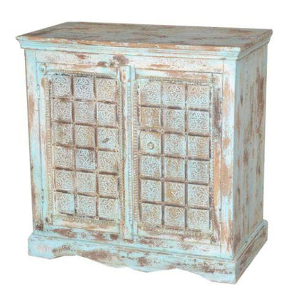 Light Blue and Brown Wooden Cabinet with Two Doors