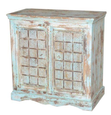 Light Blue and Brown Wooden Cabinet with Two Doors